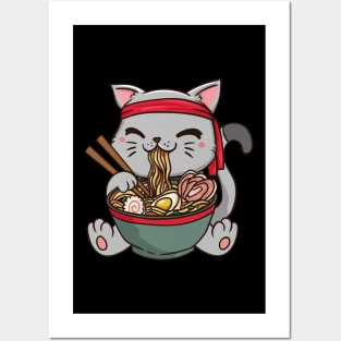 Cute Anime Ramen Cat - Otaku T-Shirt Posters and Art